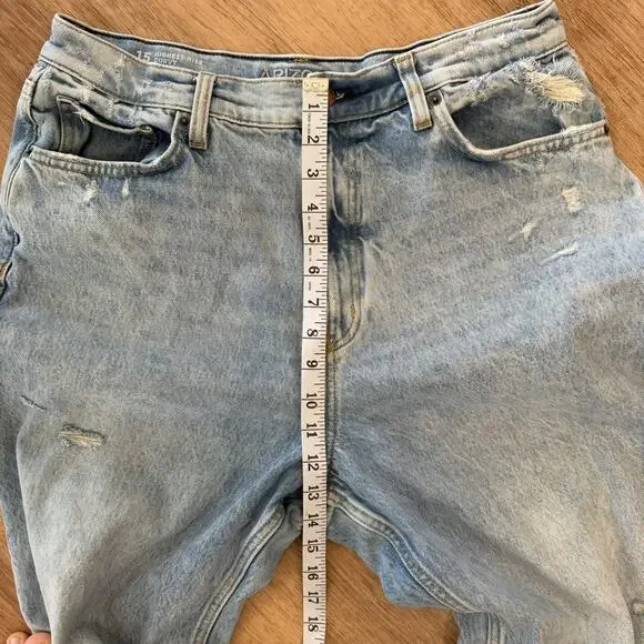 Arizona Highest Rise Curvy Skater Jean Sz 15 Light Wash Blue Distressed Wide Leg - Picture 9 of 12